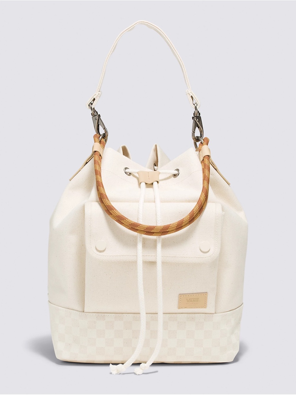 Vans Mono Tote Cream Canvas Drawstring Bucket Bag with Tan Accent Handle